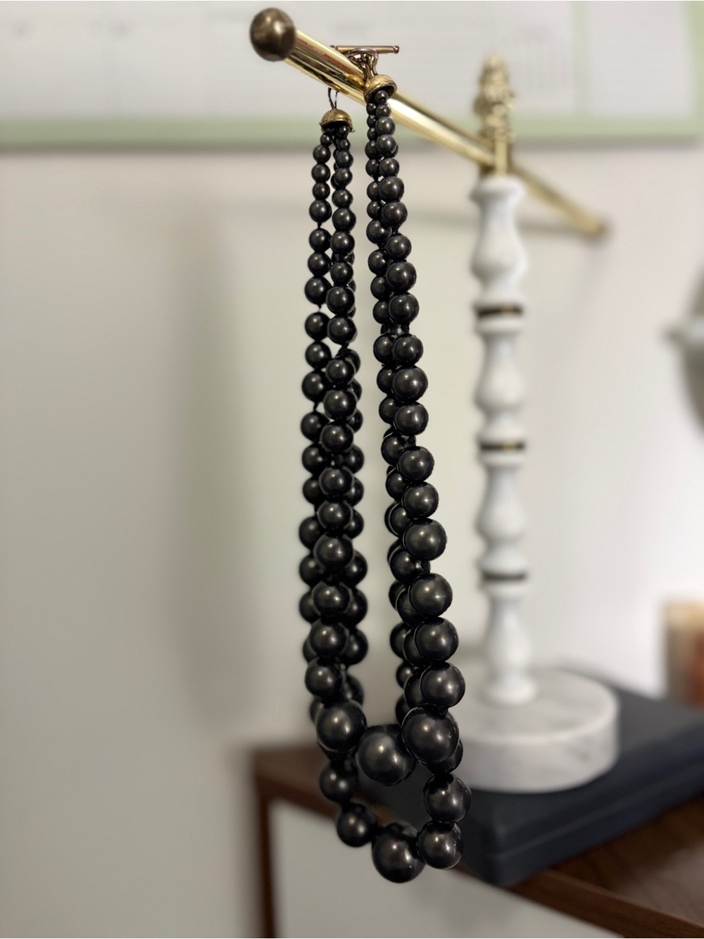 Vintage Lauren Ralph Lauren Triple-Strand Black Faux Pearl Statement Necklace